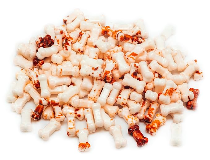 Bloody Bones Treat Toppers - 8 oz Resealable Stand Up Candy Bag - White Candy Bone Shaped Sprinkles w/ Red Splashes - Halloween Themed Sprinkles for Holiday Desserts and Snacks