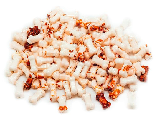 Bloody Bones Treat Toppers - 8 oz Resealable Stand Up Candy Bag - White Candy Bone Shaped Sprinkles w/ Red Splashes - Halloween Themed Sprinkles for Holiday Desserts and Snacks