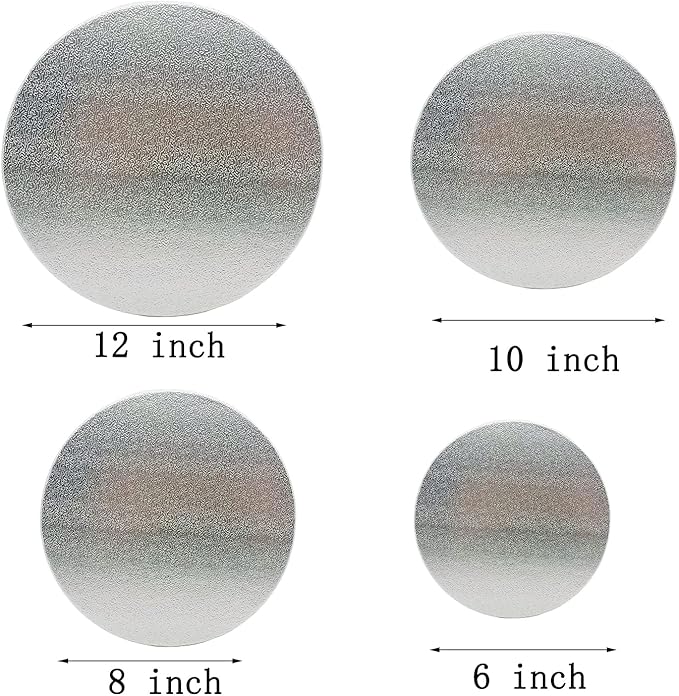 4 Pack Cake Boards, 6, 8, 10, 12 Inch Round Cake Circles, Cake Base Cardboards 1 of Each Size for Cake Decorating, Silver