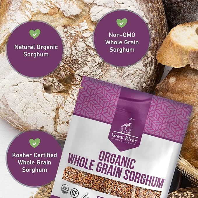 Great River Organic Milling Organic Whole Grain Sorghum | High-Protein Ancient Grain | Non-GMO, Kosher Certified | Ideal for Salads, Pilaf, Porridge, Baking & More | 5 Lb