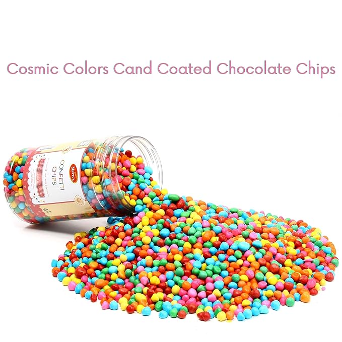 Rainbow Candy Coated Chocolate Chips | Cosmic Brownie Sprinkles [10 Oz] | Mini Chocolate Baking Chips for Ice Cream & Cake Decorating | Kosher, Nut Free, Vegan & Gluten Free | Stern’s Bakery
