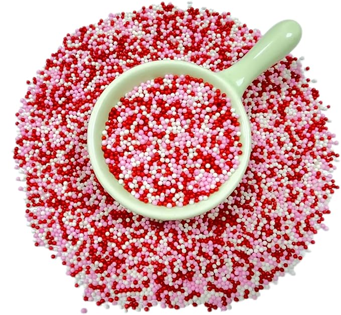 Gevog 2MM Valentines Pearls Sprinkles Mixing Edible Cake Cupcake Sprinkles for Valentines Party Baking Cupcake Cookie Ice Cream Decoration Supplies 110g/ 3.88oz