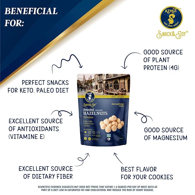 AZNUT Roasted Unsalted Hazelnuts 5 LB, Premium Quality 100% Natural Non-GMO Project Certified, Kosher Certified, No Salt, No Oil, Gluten Free, Keto Diet Snacks, Resealable Bag, 2 Set of 2.5 LB