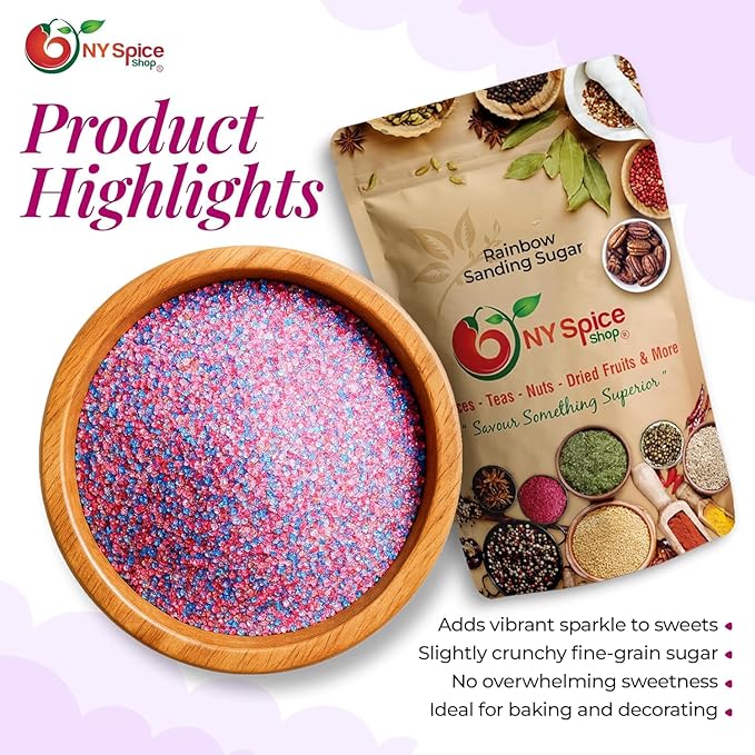 NY Spice Shop Rainbow Sanding Sugar - 8 Ounce Sweet Colorful Edible Sprinkles For Candy Dish - Sugar Sprinkles For Cake Decorating Cookies Basket & Dishes
