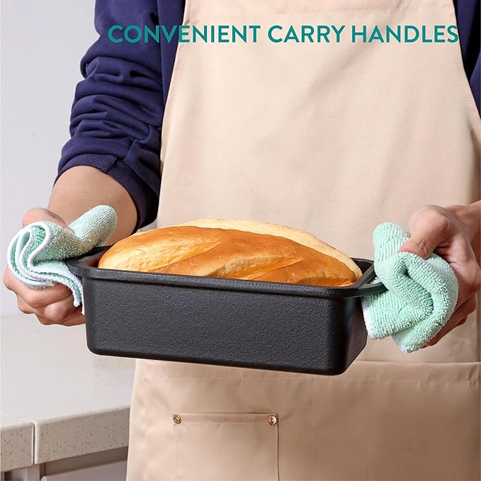Navaris Cast Iron Bread Loaf Tin, 26cm, Black - Even Heat Distribution & Retention - Enameled Non-Stick Baking Pan - Cake and Bread Tins for Roasting, Oven Cooking & Grilling