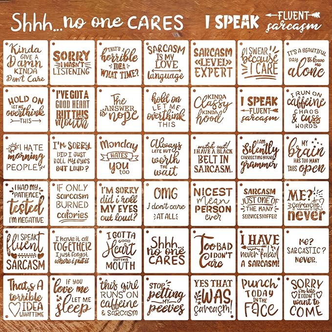 Sarcastic Painting Stencils for Crafts Reusable 3inch Funny Stencil Drawing Templates for Wood Sign DIY Crafts Fabrics Decor