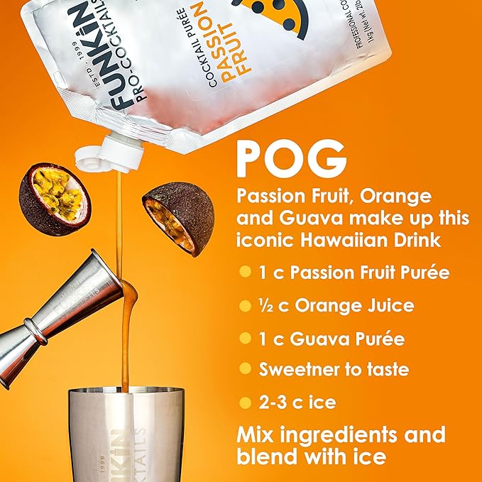 Funkin Fruit Puree | Real Fruit, Simple Ingredient, Natural Mixer for Cocktails, Drinks, Smoothies | Vegan, Non-GMO, Gluten-Free (2.2 lbs) (Passion Fruit)
