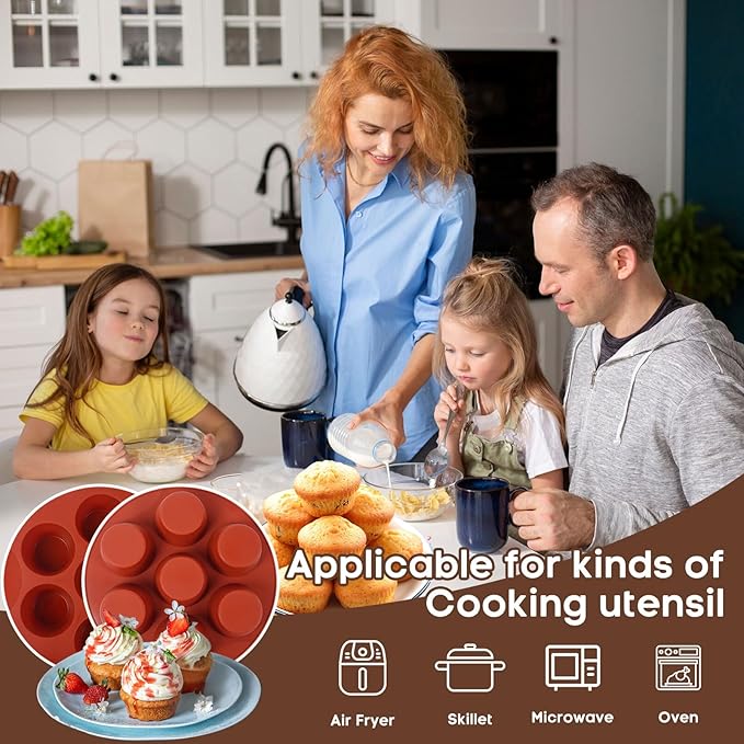 Silicone Air Fryer Muffin Pan for Baking,Non-Stick 7 Cups Muffin Top Pan Cupcake Mold, Baking Pan Egg Bites for air fryer