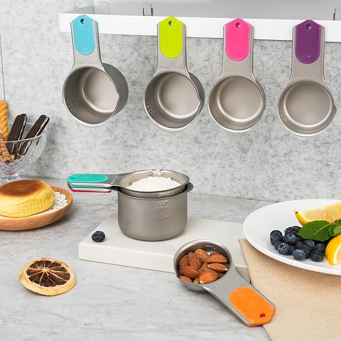 Magnetic Measuring Cups Set of 8, Stainless Steel Nesting Measuring Cups with Easy to Read Markings, Kitchen Gadgets for Cooking & Baking