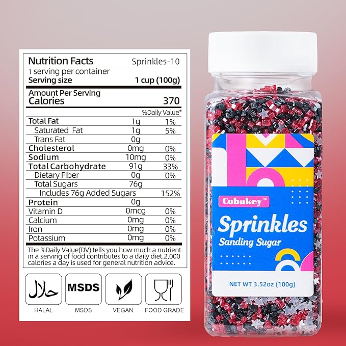 Halloween Sanding Sugar Edible Stars Glitter Mix, Red & Black Sugar Sprinkles for Cake Decorating, Sparkling Sanding Sugar for Cupcake Toppers Cookie Decorations for Party Celebrations 3.5oz