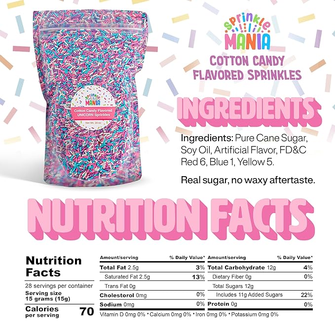 Cotton Candy Sprinkles for Cupcakes – Tastes Exactly Like the Real Thing! Adds a Fun, Sweet Twist to Any Dessert – Edible Cotton Candy Ice Cream Topping (Carnival 16oz)