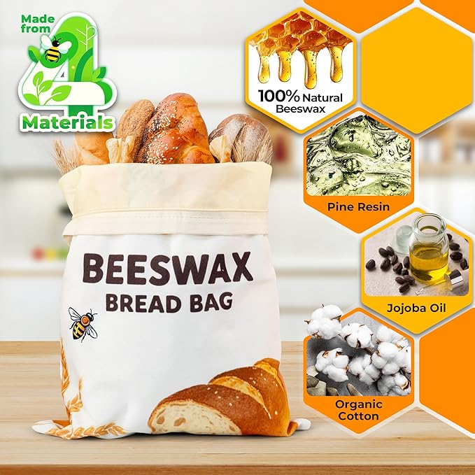 OHIYO Beeswax Bread Bags for Homemade, Reusable Natural Beeswax Sourdough Bread Bags Freshness Keeper for Homemade, Bakery Essentials (2 Pack)