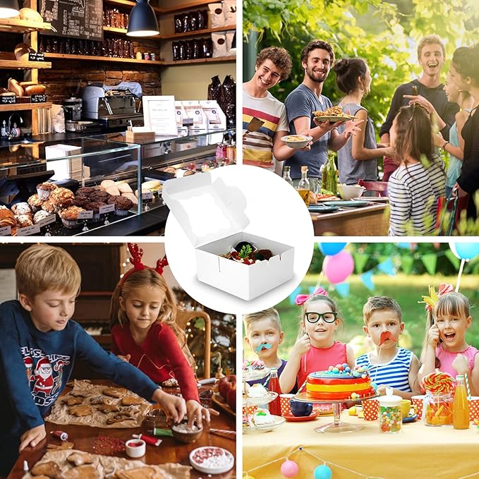 20pcs Cookie Boxes 6x6x2.5 Inch Bakery Boxes with Window Treat Box Chocolate Covered Strawberries Box for Wedding Party Birthday