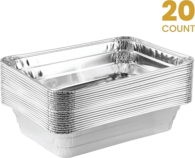 PLASTICPRO Disposable 2 LB Aluminum Takeout Tin Foil Baking Pans 6'' X 8'' X 2'' Inch Bakeware - Cookware Perfect for Baking Cakes,Brownies,Bread, Meatloaf, Lasagna, or Lunchbox, Pack of 20