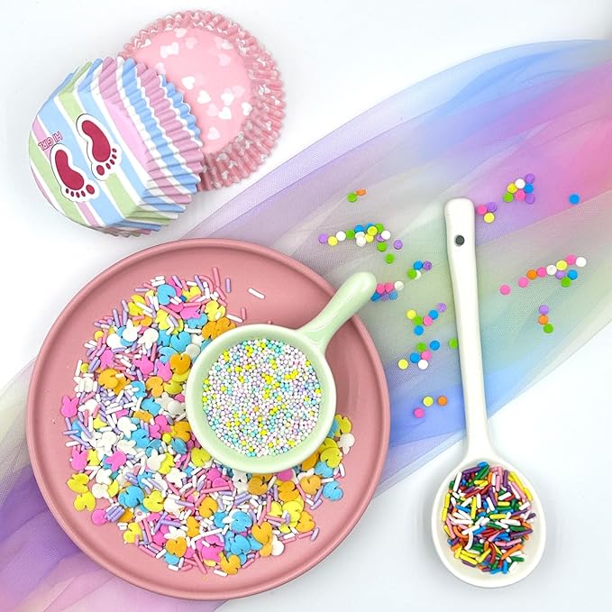 Easter Sprinkles for Cake Decorating, 8Oz Rainbow Jimmies Pearl Bunny Confetti Pastel Sprinkles for Cookie Baking Ice Cream Cupcake Decorations