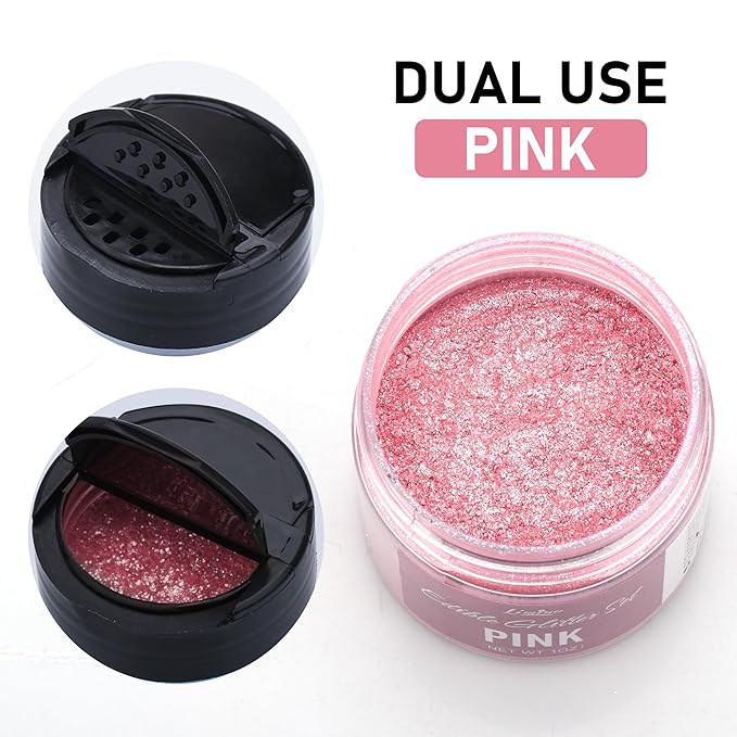 Edible Glitter - 30g Edible Luster Dust Metallic Food Grade Coloring Glitter for Drinks, Baking, Cake Decorating - Edible Dust Powder Shimmer Sprinkle Powder for Icing, Cocktail, Candy (Pink)