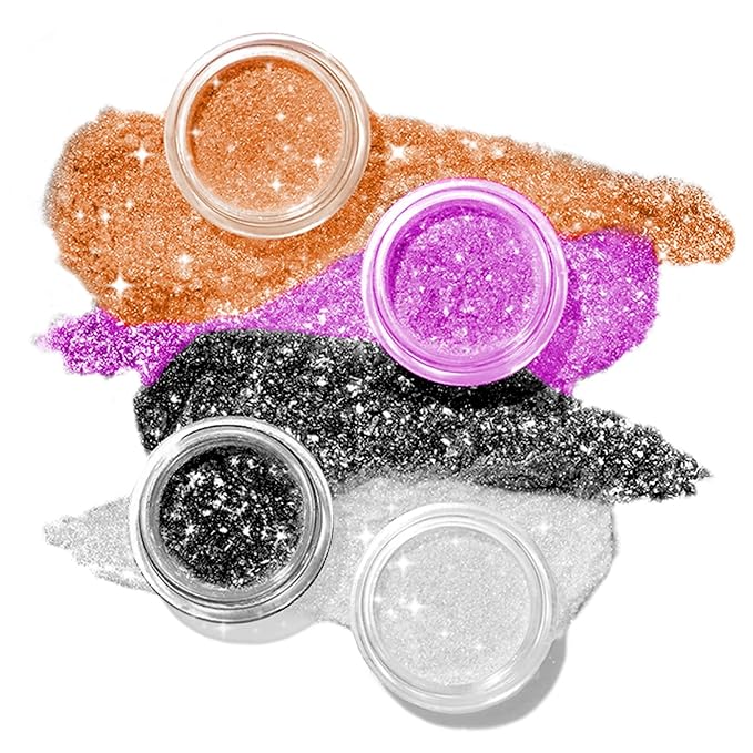 Edible Glitter 4 Colors Set - Vegan Edible Sparkle Dust for Drinks, Cakes, Baking & Party Decor - Halloween Edible Shimmer Powder Orange, Black, White, Violet - 5g/Bottles