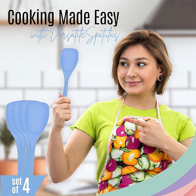 NEXTOP Silicone Spatula Set of 4 - Multipurpose Seamless Silicone Spoon Spatula for Mixing and Cooking - Heat Resistant Flexible Kitchen Utensils for Blending, Stirring, and Baking - Blue