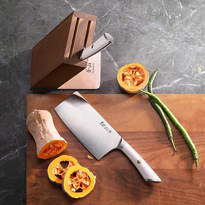 Cangshan ELBERT Series German Steel Forged Cleaver Knife Block Sets, Acacia (3-Piece, White)