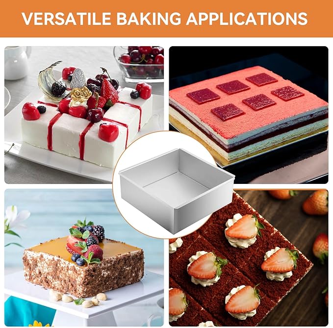 Square Cake Pan, Square Baking Pan Cake Pans Shapes Aluminum Cheesecake with Removable Bottom, 8.7inch Mold Pan Removable Bottom Molds Bakeware