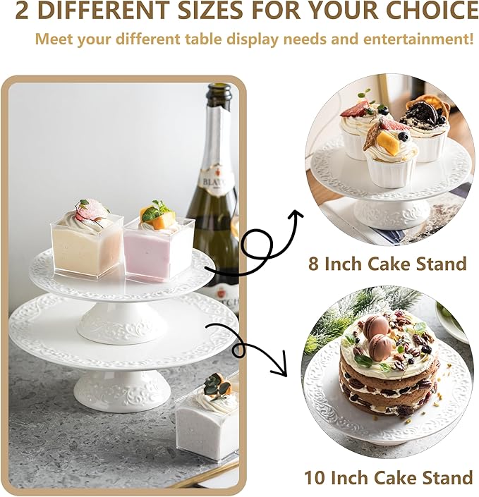 Wedding Cake Stand, White Cake Stand for Smaller Than 10 Inch Cakes, Christmas Porcelain Cake Plate for Party, Baby Shower, Birthday, Home Decorating Stand