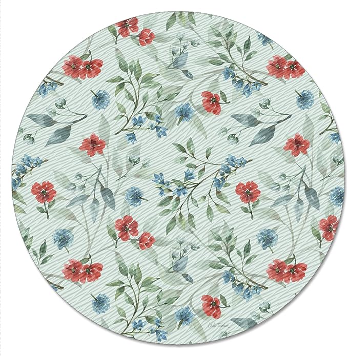 CounterArt Red White & Blue Floral 4mm Tempered Glass Lazy Susan Turntable 13" Diameter Condiment Caddy Cake Plate Pizza Server