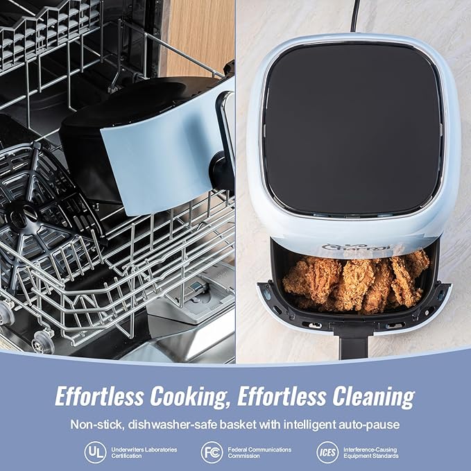 Charmi 5QT Air Fryer – Beautiful Retro Design, Stylish Countertop Look, Nonstick & PFAS-Free, Safe Auto Shutoff, Digital Touchscreen, 8 Cooking Presets (Pastel Blue)