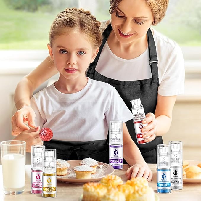 Edible Glitter Spray Set - 8 Colors Food Grade Cake Glitter, Metallic Shimmer Powder Spray for Cupcakes, Cookies, Chocolate, Strawberries & Drinks, 5g/Bottle