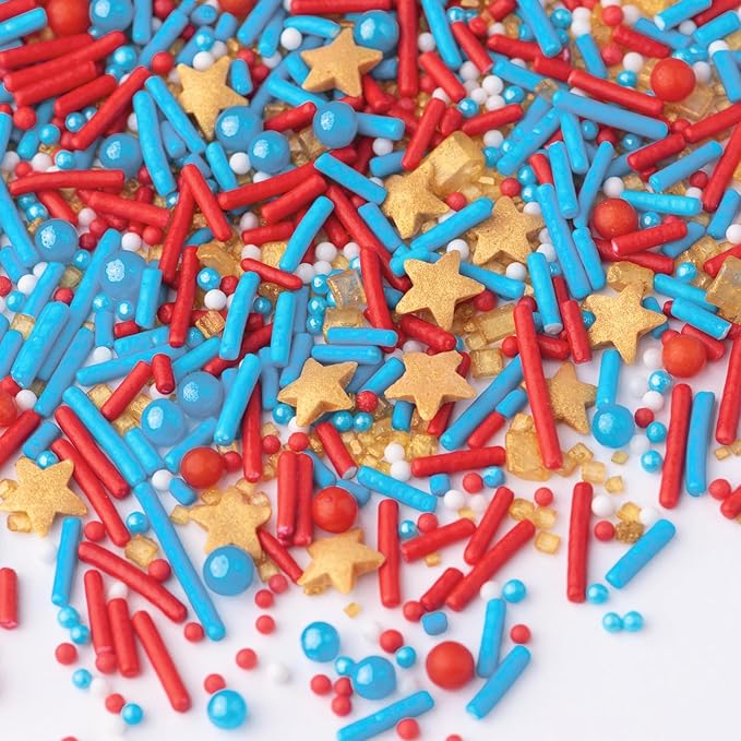 Sweets Indeed Sprinkles, Patriotic Edible Sprinkle Mix, Red Blue Gold, 4th of July, Perfect for Cake Decorations, Baking, Ice Cream, Cookies, Cupcake Topper For Birthday, Dairy Free, 4 ounces (Patriotic) (Marvelous)