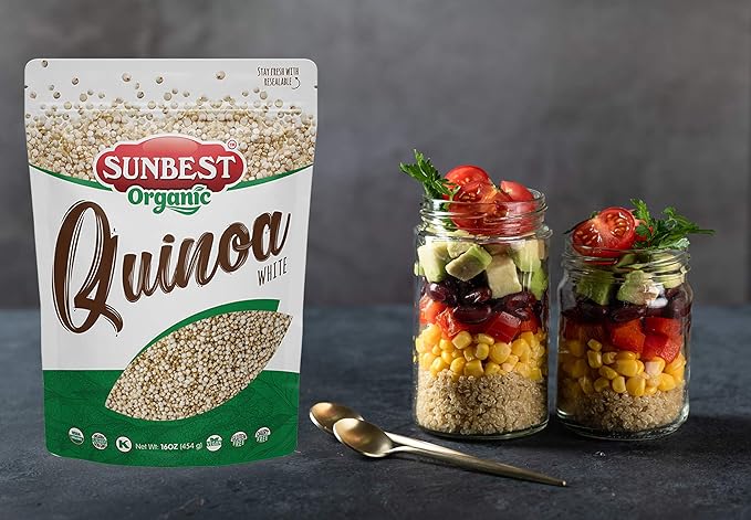 Sunbest Natural Organic White Quinoa, 2-Pack (16 oz each) of Non-GMO, Vegan, Kosher, Gluten-Free – Premium Quality Quinoa Organic Superfood
