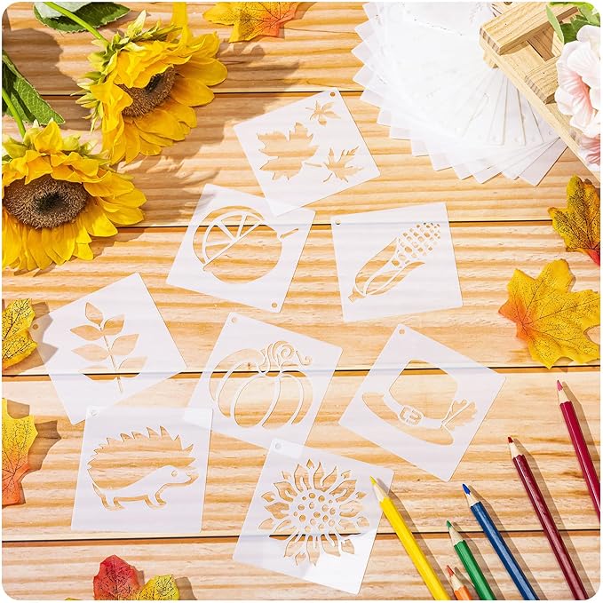 66 Pcs Small Stencils for Crafts Reusable 3 Inch Stencils for Painting on Wood DIY Craft Paint Template for Wall Home Decor Card Rock Canvas Drawing Holiday Ornament(Autumn)