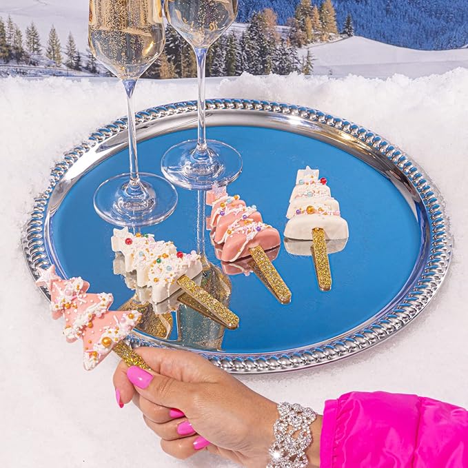 Fancy Sprinkles Limited Edition Holiday Mariah Tree Cakesicle Mold, 4 Cavities Reusable Silicone, For Baking & Dessert Decorating, Includes 8 Gold Glitter Acrylic Sticks (10.3” W x 0.8” H x 3.9” D)