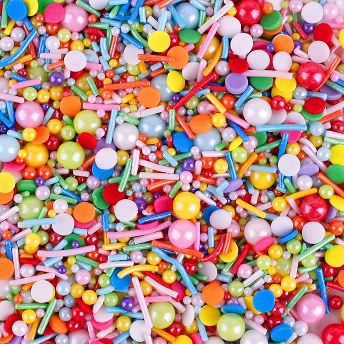 Edible Rainbow Sprinkles Rainbow Pearl Mix Pastel Jimmies Sprinkle White Pink Sugar Pearls for Cake Decorating Sanding Sugar Candy Pearls Ice Cream Toppings Wedding Chirstmas Supplies - 3.5 Oz