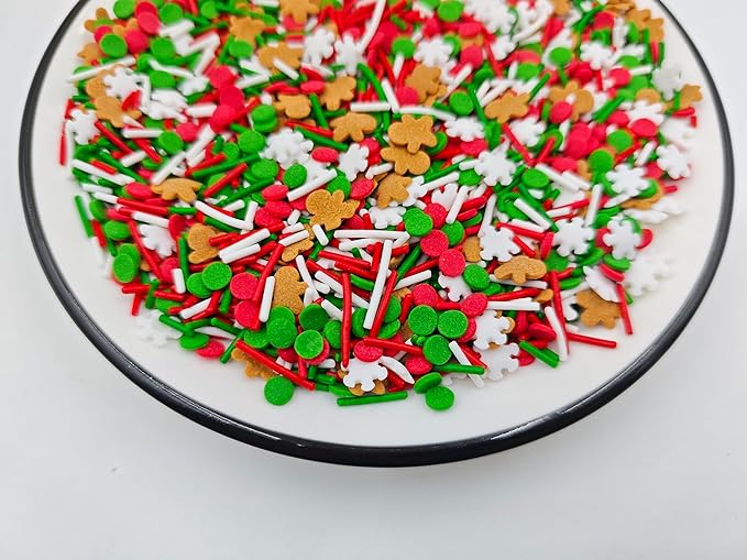 Edible 3.4 oz White Christmas Snowflake Confetti Candy Sprinkles Red Green White Jimmies Dessert Sprinkle Gingerbread Men Cupcake Toppers Cookie Decorations for Xmas Cake Decorating