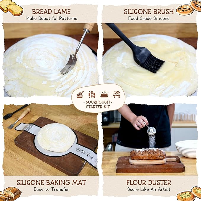 Sourdough Starter Kit,40oz Sourdough Starter Jar with sealed Lid,2 Banneton Bread Proofing Baskets (9”Round & 10”Oval),Bread Making Supplies Tools,Complete Sourdough Bread Baking Supplies