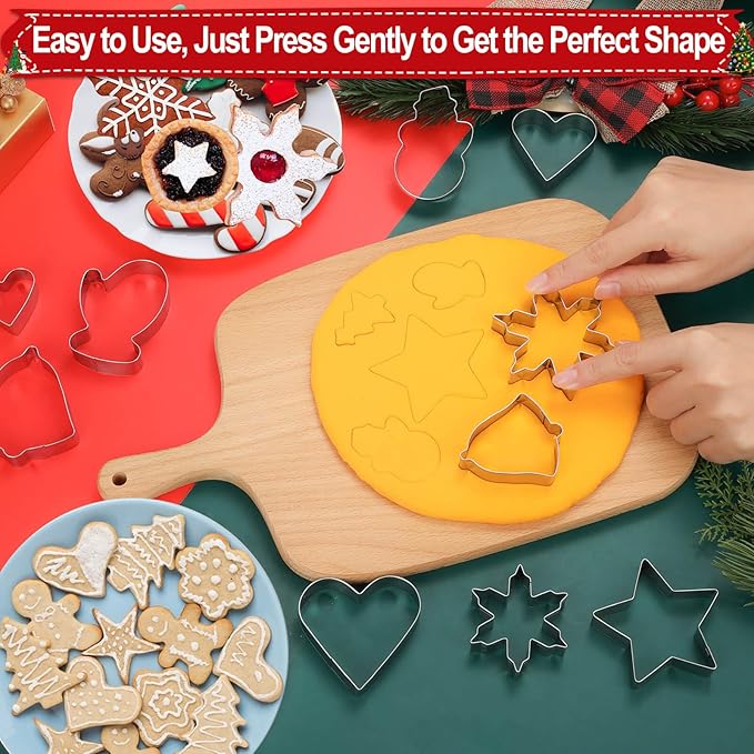 Lezmarket Christmas Cookie Cutters, 24Pcs 8Shapes Winter Holiday Cookie Cutter Set in 3Sizes, Stainless Steel Metal Cookie Cutter- Snowman, Christmas Tree, Snowflake, Angel, Star, Heart, Bells