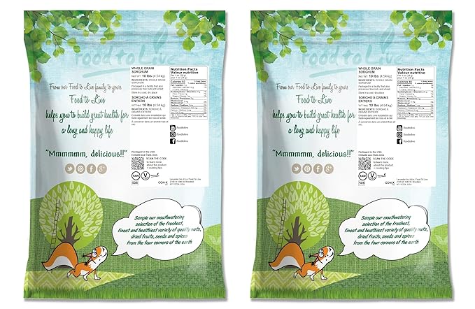 Food to Live Italian White Whole Grain Sorghum, 20 Pounds – Premium White Groats. Raw Milo Seeds. Vegan, Bulk Broom-corn. Durra is Great for Making Flour and Popped Jowar Dhani