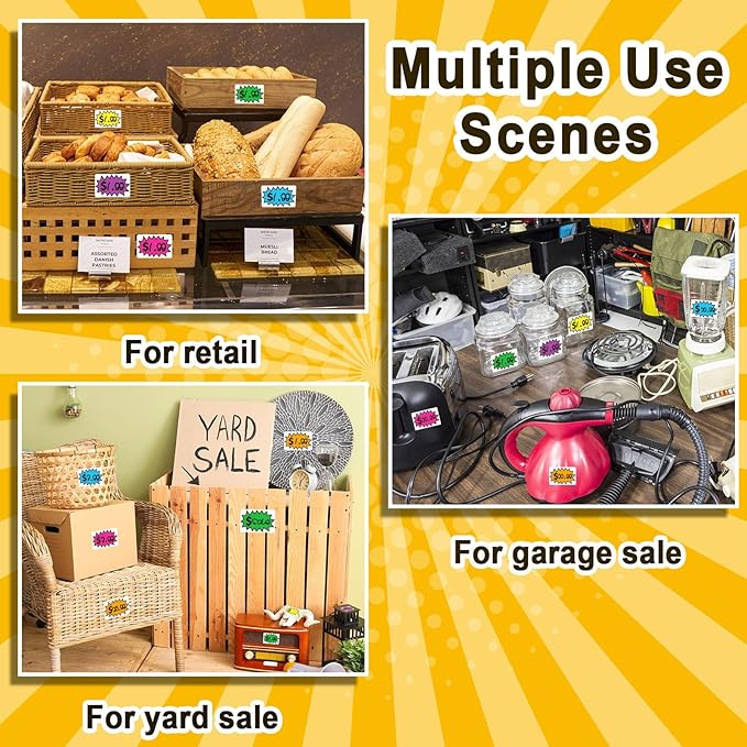 300 Pcs Garage Sale Stickers, (2"x3") Removable Adhesive Yard Sale Price tag Stickers with Space to Write Pricing, Rummage Sale Price Labels for Retail, Flea Market, Annual Community Sales
