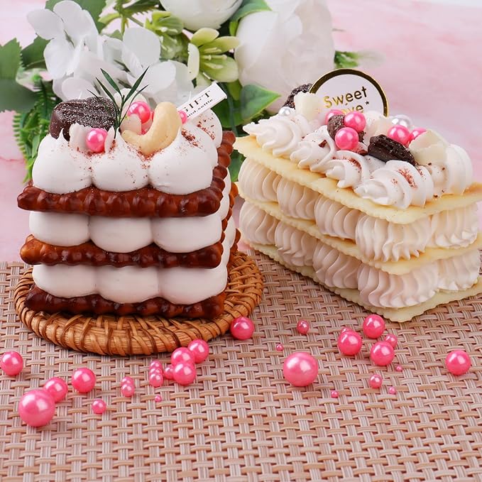 Pink Sprinkle for Cake Decorating, 4 Sizes Pearl Edible Sugar 130g/4.6oz, Cupcake, Ice Cream, Donuts, Macaron Toppings Supplies (2mm, 4mm, 7mm, 1cm) (Pink)