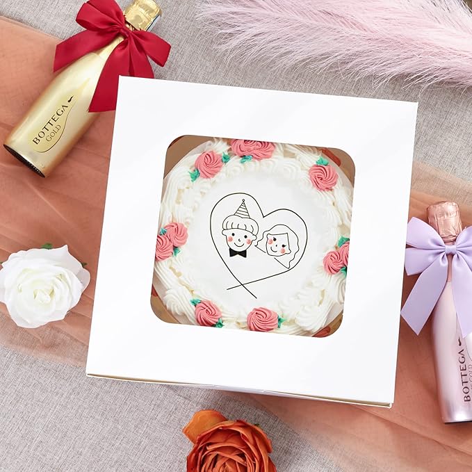 Moretoes 40pcs Cake Boxes, 10x10x5 Inch White Bakery Boxes with Window for Valentine's Day, Mother's Day, Pastries, Cookies, Pie, Cupcakes