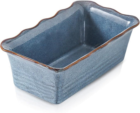 HVH Ceramic Loaf Pan for Baking Bread, Rectangular Baking Bread Loaf Pan, 9 x 5 inch Bread Pan, Bread Baking Pan for Cooking, Wave Series, Farmhouse Style (Wabi sabi)