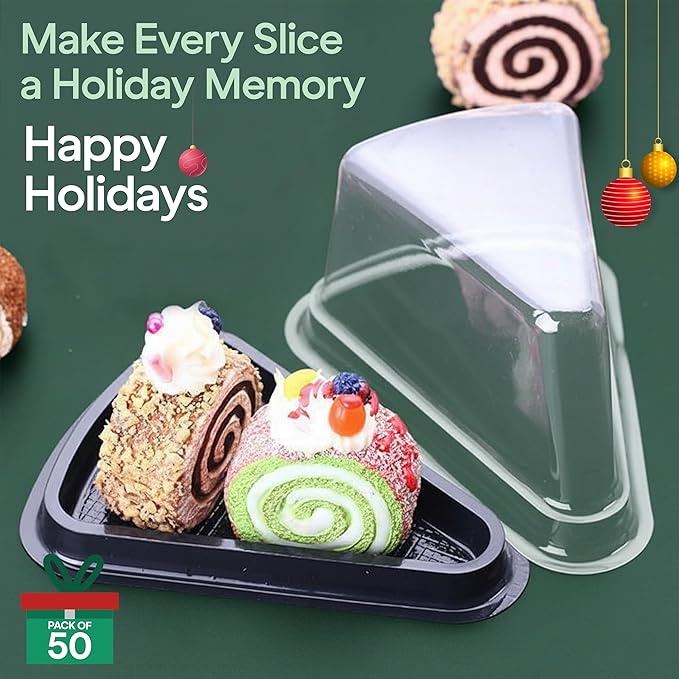 DoubleWave 50-Pack Clear Cake Slice Containers | BPA-Free, Stackable Dessert Holders for Parties, Weddings, and Special Events – Shatter-Resistant Plastic | Keeps Cake Fresh at Parties