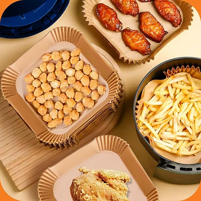 6.5-Inch Square Air Fryer Paper Liners 125pcs for Easy Cleanup - Non-Stick, Heat-Resistant, and Perfect Fit for Hassle-Free Cooking | Bleach-Free Parchment| (6.5 in/16cm 125pcs)