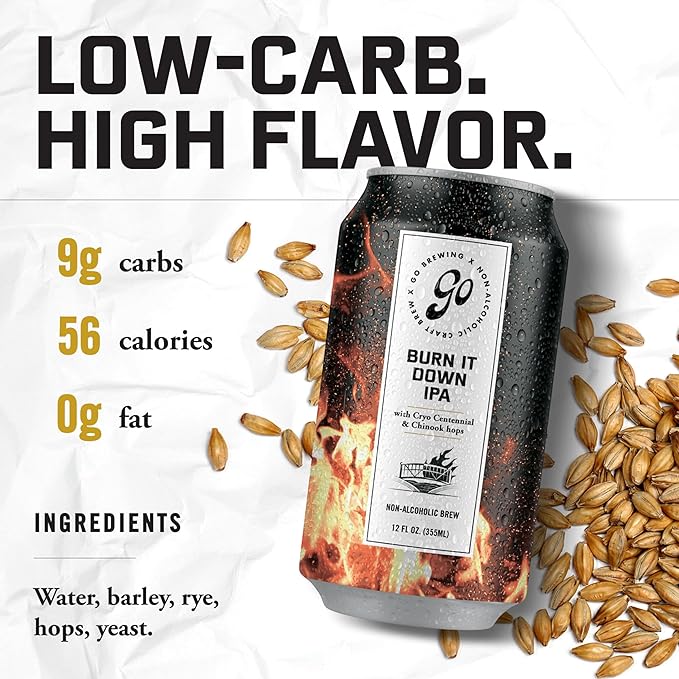 Go Brewing - IPA 12 Mixed Pack - Non Alcoholic Beer - Refreshing Small Batch Brew - Low Calorie Brew - Featuring Prophets Hazy IPA & Burn It Down IPA - Ideal for Any Occasion (12 oz, 12 Pack)