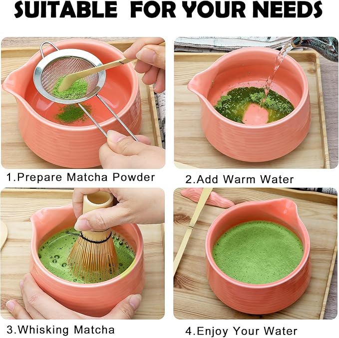 Matcha Whisk Set,7pcs Pink Matcha Set includes Matcha Bowl (19 oz),Bamboo Matcha Whisk and Matcha Scoop,Matcha Whisk Holder,Stainless Steel Sifter,Tea Making Tools,Matcha Kit Gift for Matcha Lovers