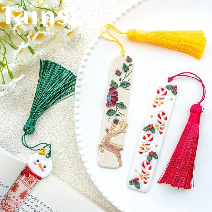 Tainsky 6 Shapes Christmas Bookmarks Polymer Clay Cutters, New Years Winter Bookmark Creator for Polymer Clay Tools