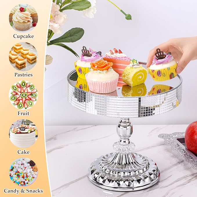 12 Pieces Silver Cake Stand Set, Vintage Cake Display Stand with Crystal Edge and Cupcake Display Tray, Dessert Table Display Set for Wedding Party Baby Shower Anniversary Celebration