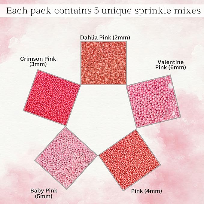 Confect Pretty in Pink Pearl Sprinkles Mix – Pink Sprinkles | Edible Baking Decorations for Cakes, Cupcakes, Cookies – Valentine’s Day & Anniversary Sprinkle Set – Pack of 5 | Vegan, Gluten-Free, Nut-Free, Soy-Free, Dairy-Free , Handcrafted Sprinkle- 5 Oz