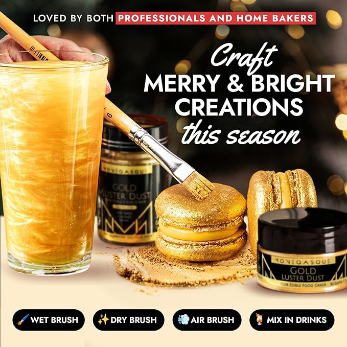MONÉGASQUE Gold Edible Glitter for Drinks 15g – Christmas Sprinkles Edible Glitter for Cakes & Cocktails - Gold Luster Dust for Cocktail, Cake Decorating, Food Decorations Spray - Drink Shimmer Powder
