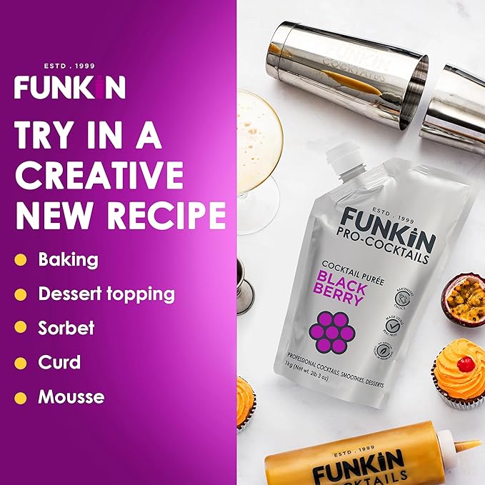 Funkin Fruit Puree | Real Fruit, Simple Ingredient, Natural Mixer for Cocktails, Drinks, Smoothies | Vegan, Non-GMO, Gluten-Free (2.2 lbs) (Blackberry)